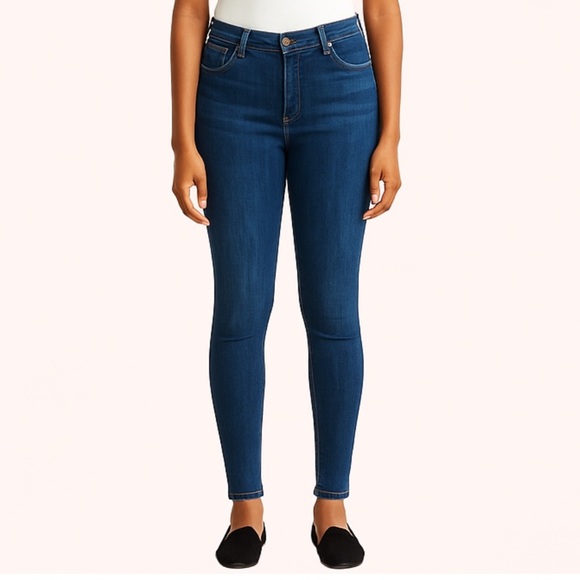 American Eagle Dark Wash Denim Super Stretch Mid Rise Skinny Jeans Size 8 Long - Picture 1 of 10